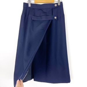 Vintage Navy Blue Wool Wrap Skirt Size 8